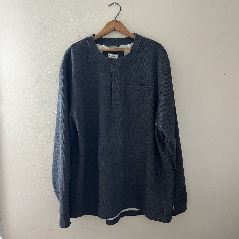 L.L. Bean Katahdin Iron Works Bonded Waffle Fleece Henley, Navy, Men's XXL